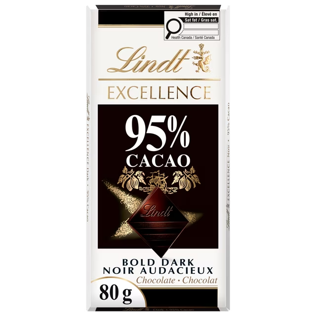 Lindt EXCELLENCE 95% Cacao Bold Dark Chocolate Bar 80g – Intense High-Cacao Dark Chocolate
