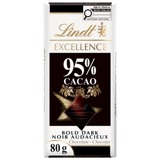 Lindt EXCELLENCE 95% Cacao Bold Dark Chocolate Bar 80g – Intense High-Cacao Dark Chocolate