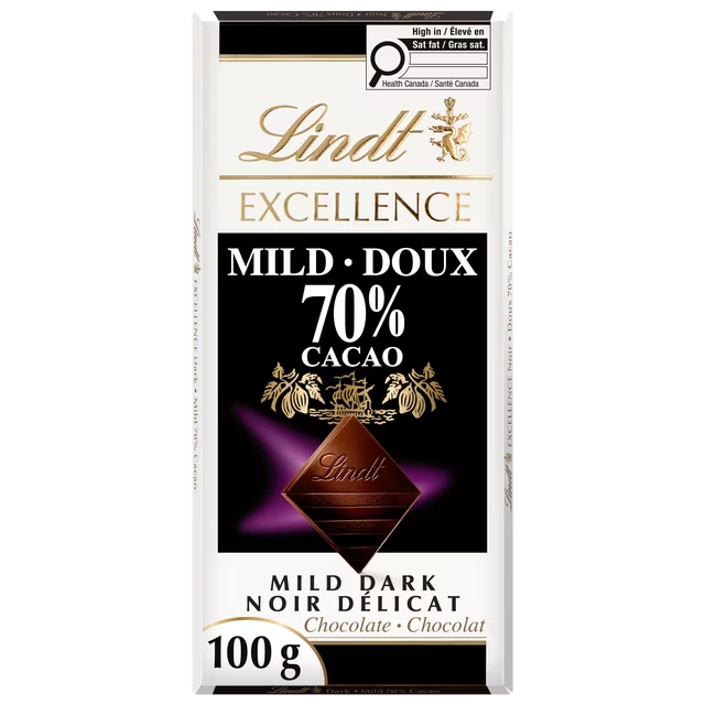 Lindt EXCELLENCE Mild 70% Cacao Dark Chocolate Bar 100g with 70% cacao