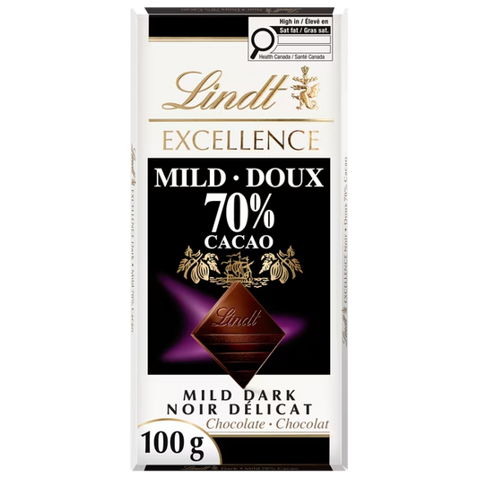 Lindt EXCELLENCE Mild 70% Cacao Dark Chocolate Bar 100g with 70% cacao