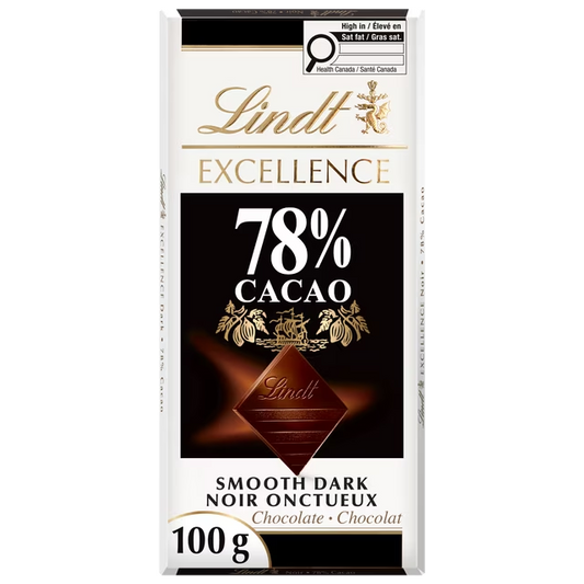 Lindt EXCELLENCE 78% Cacao Dark Chocolate Bar 100g with smooth rich dark chocolate