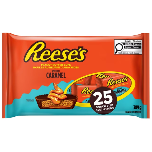 Caramel peanut butter cups snack size 25 count 389g